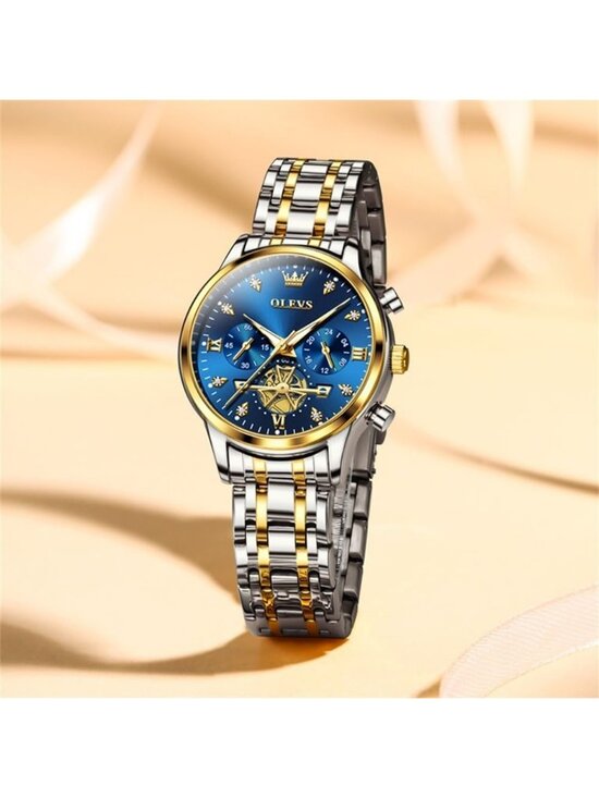 Women\'s Silver Blue Analog Quartz Stainless Steel Relog Mujer Waterproof Watch main image 2